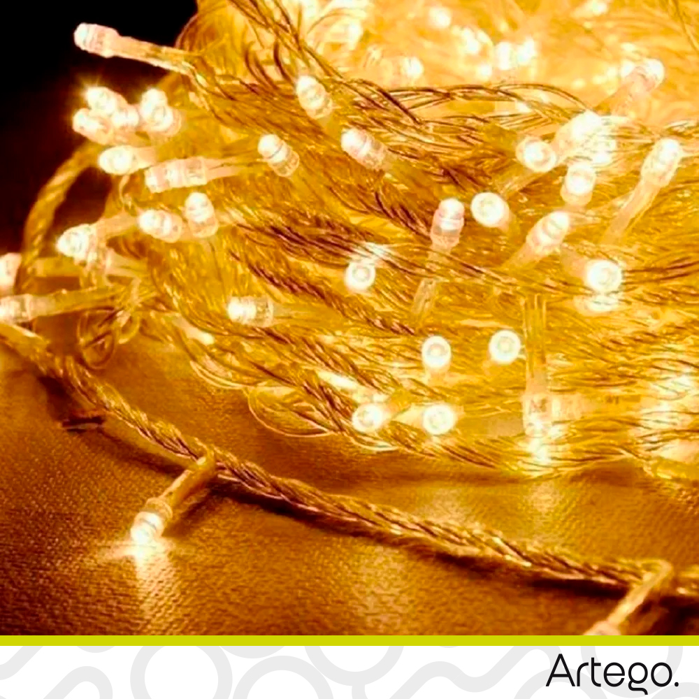Luces Serie de Navidad tipo cascada 192 LED 5m cable transparente interior/exterior 8 modos de uso con temporizador Artego Decoración Navidad eventos bodas LED Christmas string icicle lights Cálida .