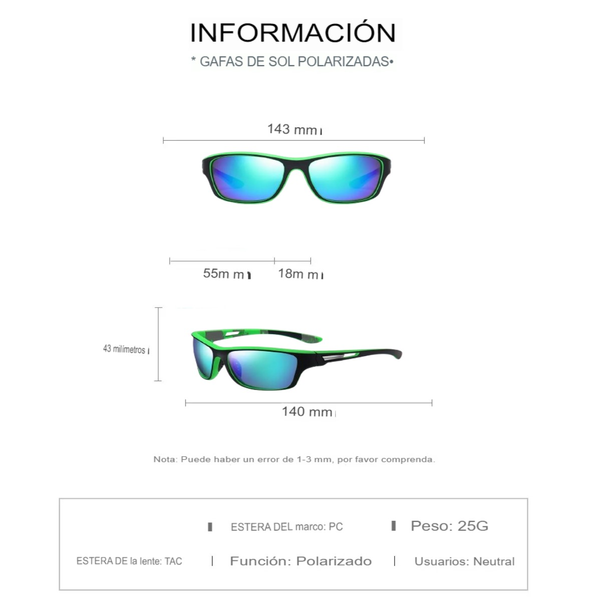 Gafas ciclismo azul negro moto deportes auto carreras polarizadas lentes deportivas verde filtro UV