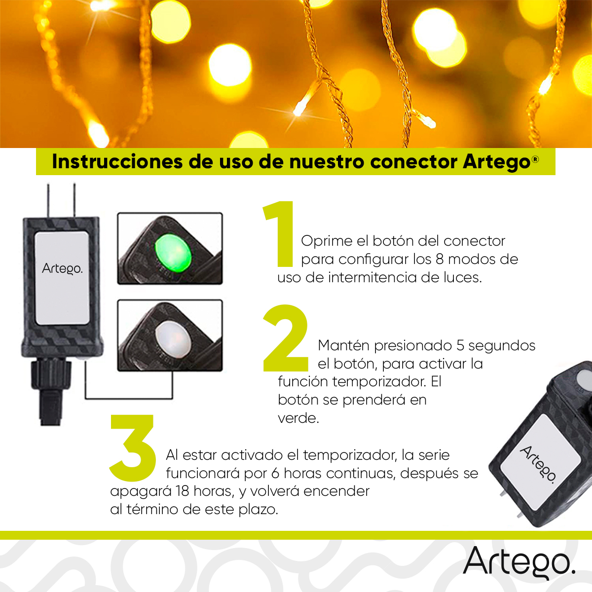 Luces Serie de Navidad tipo cascada 192 LED 5m cable transparente interior/exterior 8 modos de uso con temporizador Artego Decoración Navidad eventos bodas LED Christmas string icicle lights Blanca