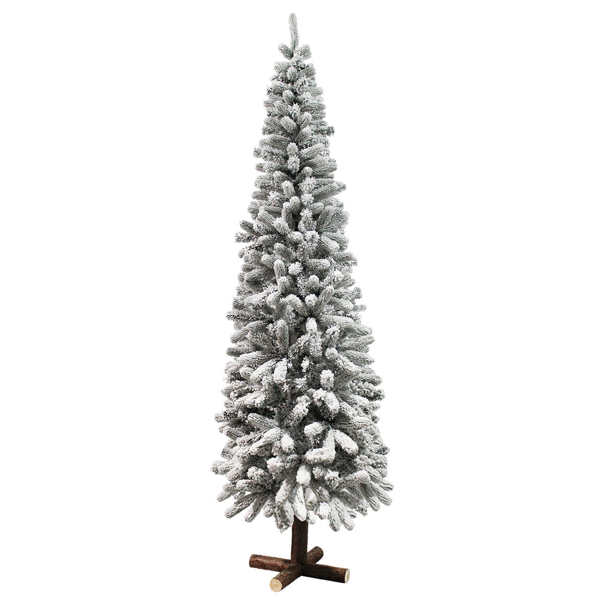 Árbol De Navidad Nevado Sentinel pine Slim tipo lápiz Ramas Premium Pino Navideño 220 Cm De Alto con base de madera real y maleta transportadora Artego