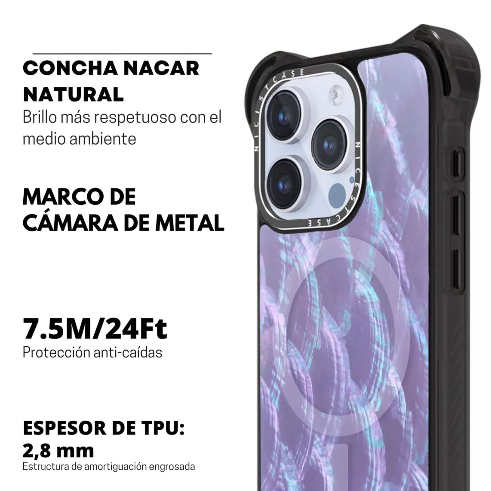 Funda Uso Rudo Ultra Bounce Concha Nacar Para Iphone 15 promax  Concha  Color morado Magsafe