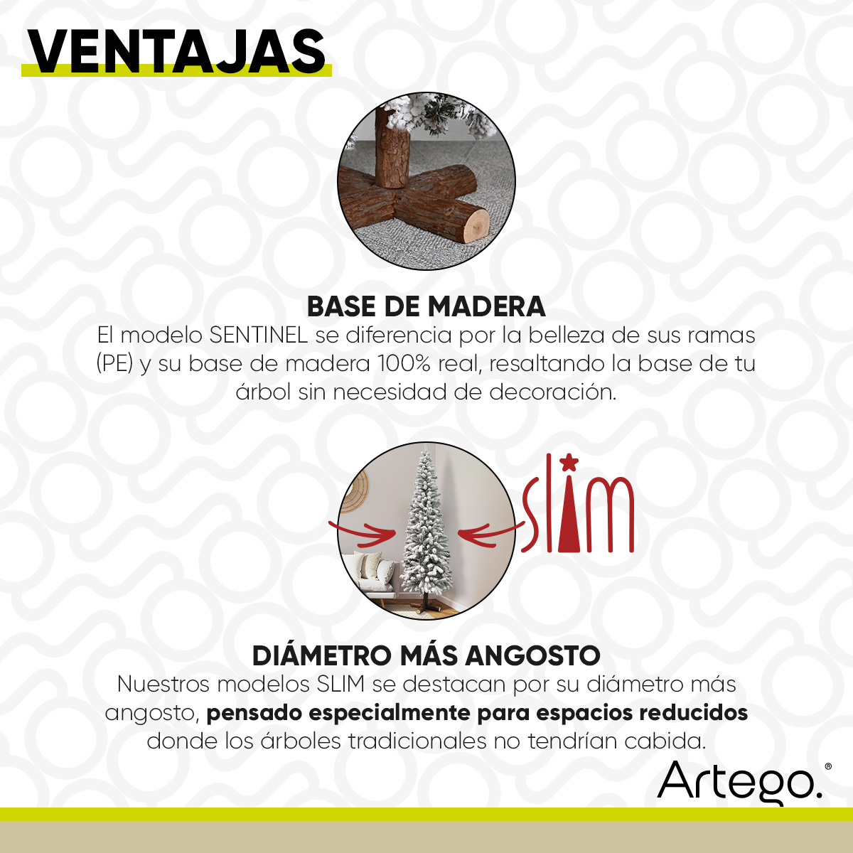 Árbol De Navidad Nevado Sentinel pine Slim tipo lápiz Ramas Premium Pino Navideño 220 Cm De Alto con base de madera real y maleta transportadora Artego
