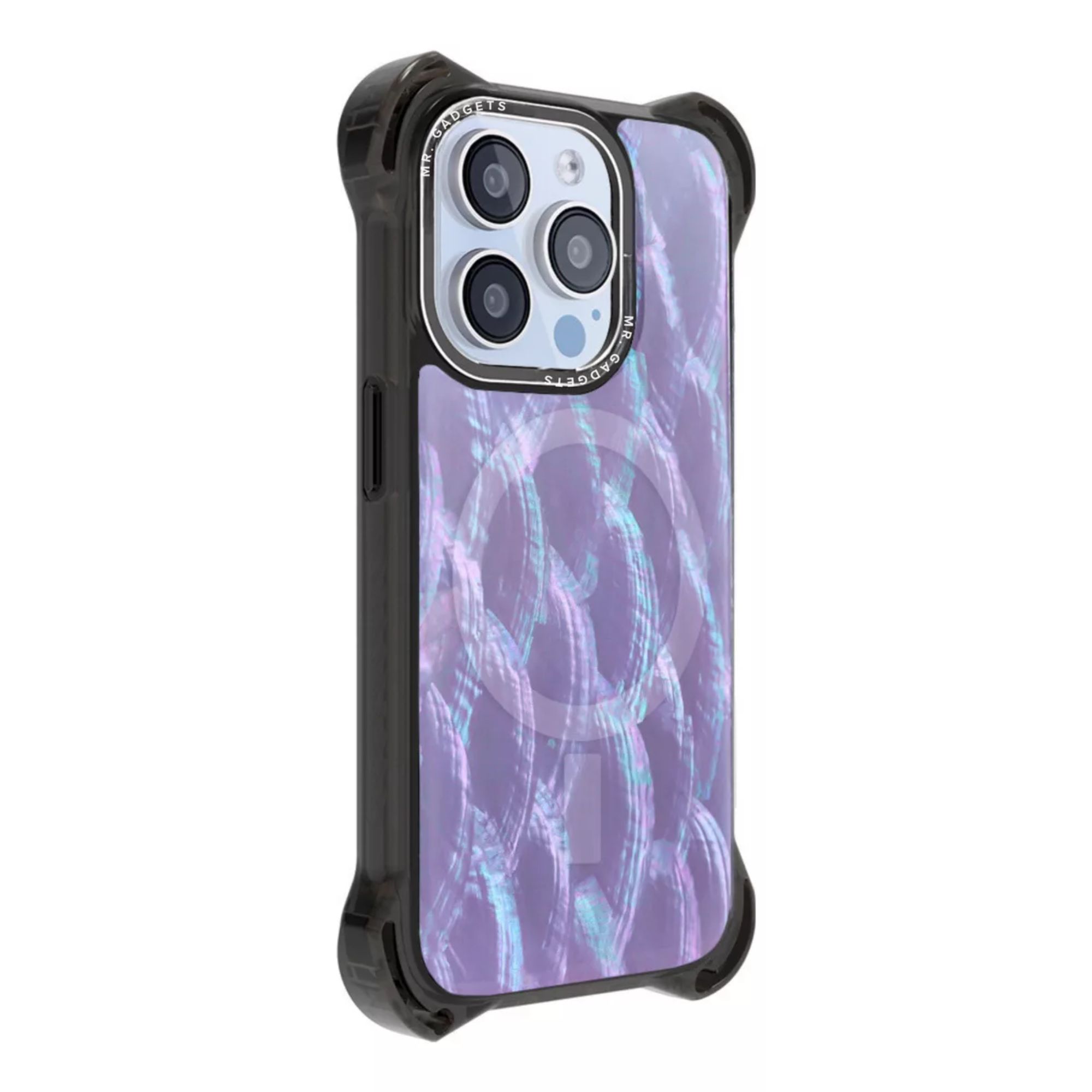Funda Uso Rudo Ultra Bounce Concha Nacar Para Iphone 15 promax  Concha  Color morado Magsafe