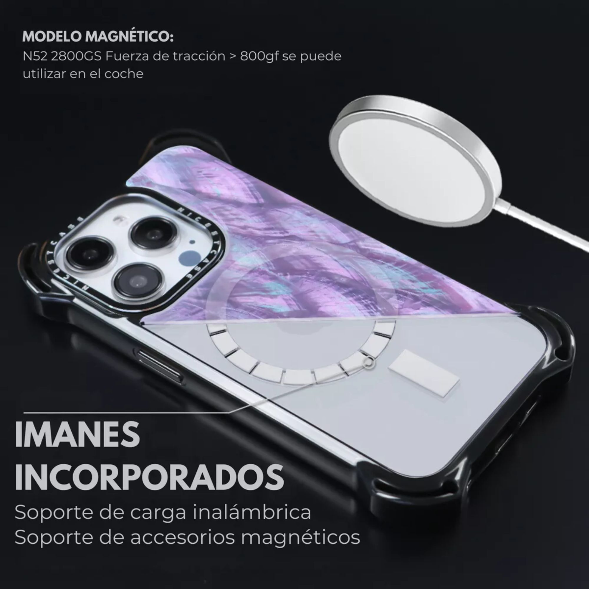 Funda Uso Rudo Ultra Bounce Concha Nacar Para Iphone 15 promax  Concha  Color morado Magsafe