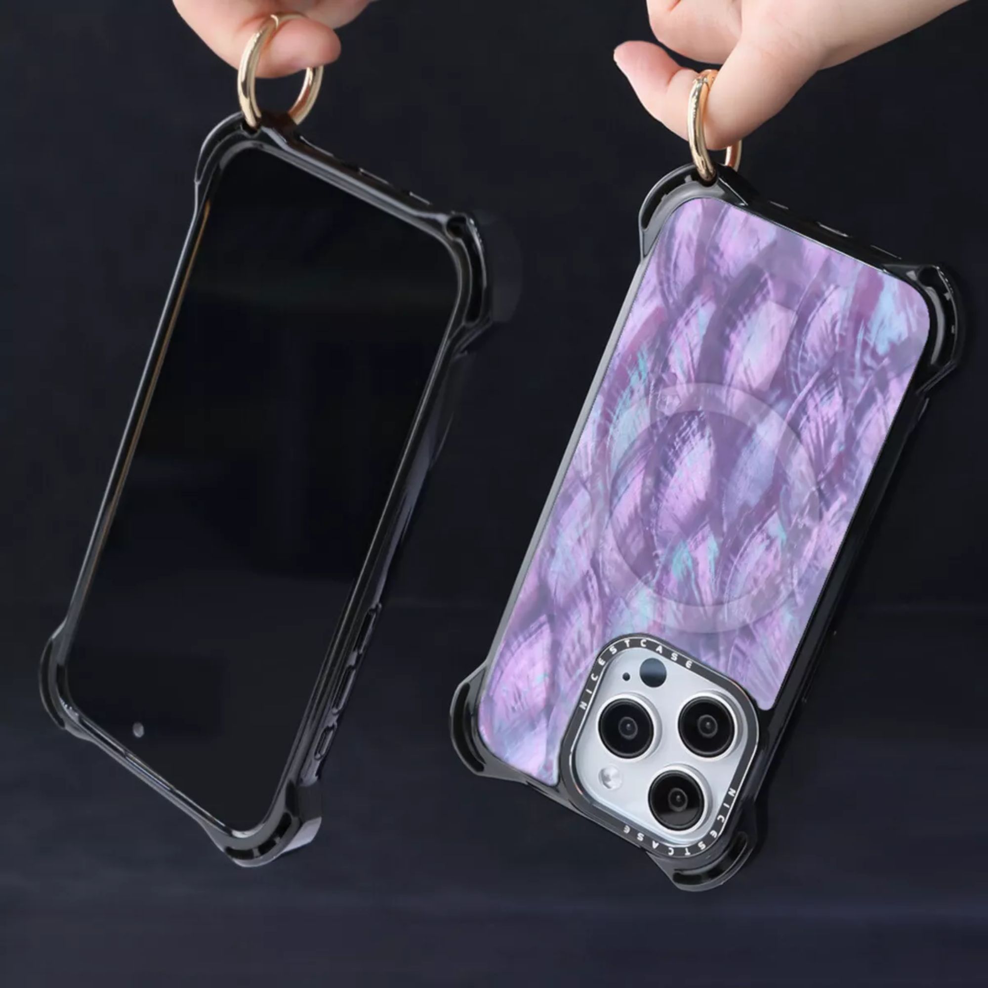 Funda Uso Rudo Ultra Bounce Concha Nacar Para Iphone 15 promax  Concha  Color morado Magsafe