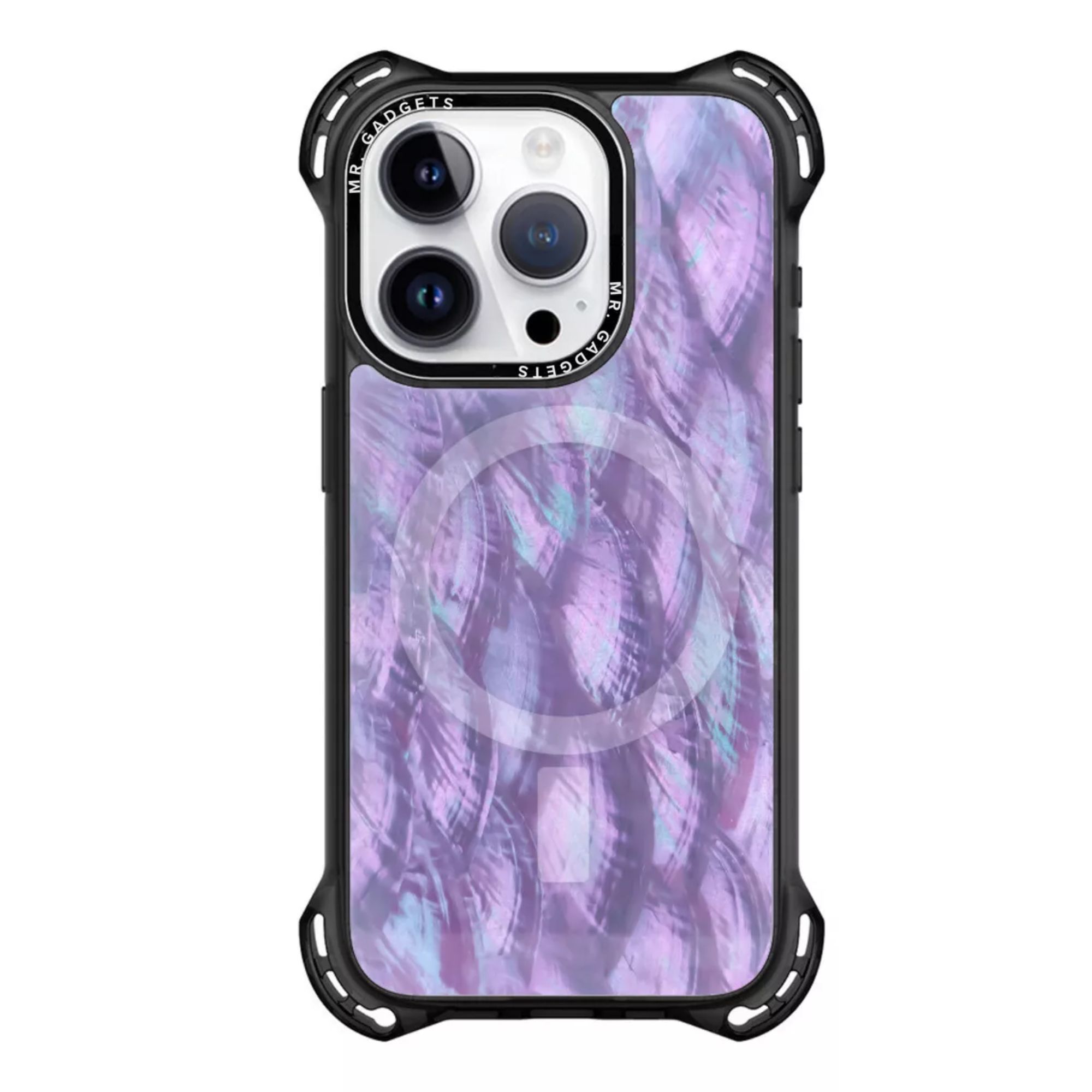 Funda Uso Rudo Ultra Bounce Concha Nacar Para Iphone 15 promax  Concha  Color morado Magsafe