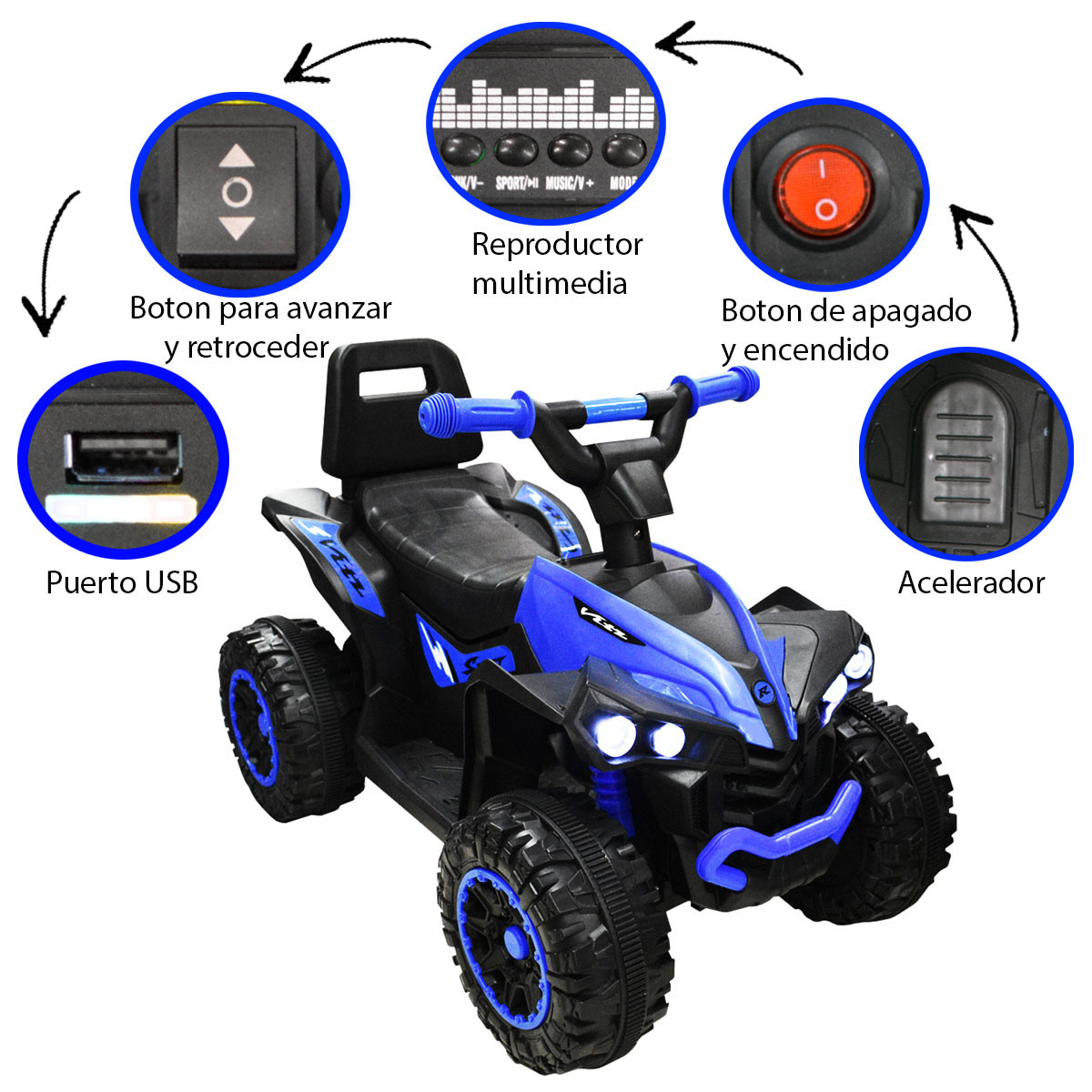 Cuatrimoto Montable Electrica para Niños 6V C-Lee 925A Azul