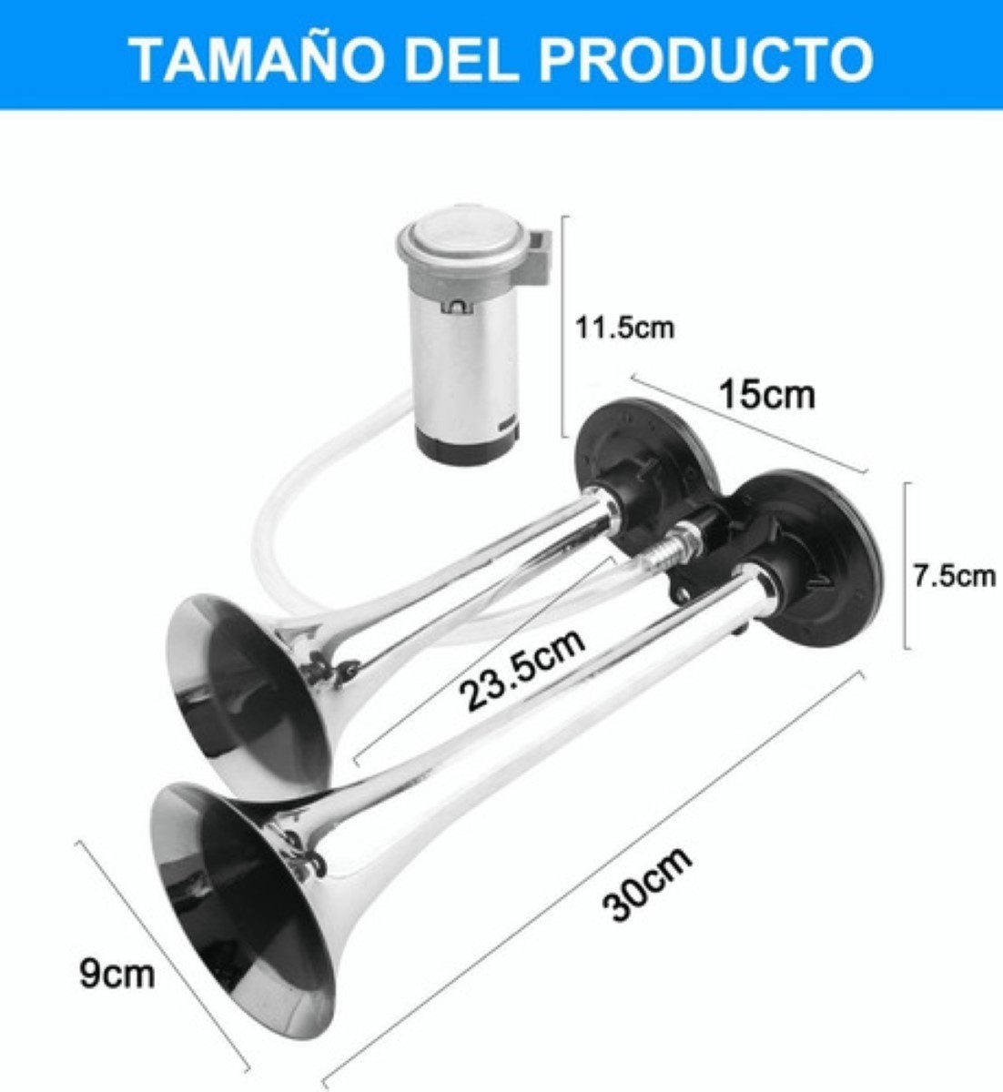 Bocina De Aire Bimetálica Para Bocina De Doble Tubo 150db gris negro