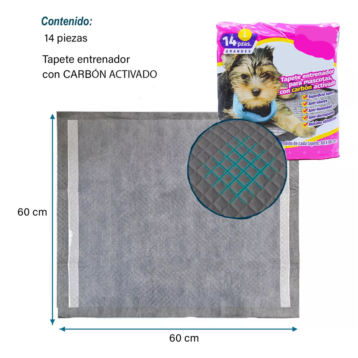 Set 14 Pz Tapete Entrenador Para Perro Pañal Absorbente 60x60cm