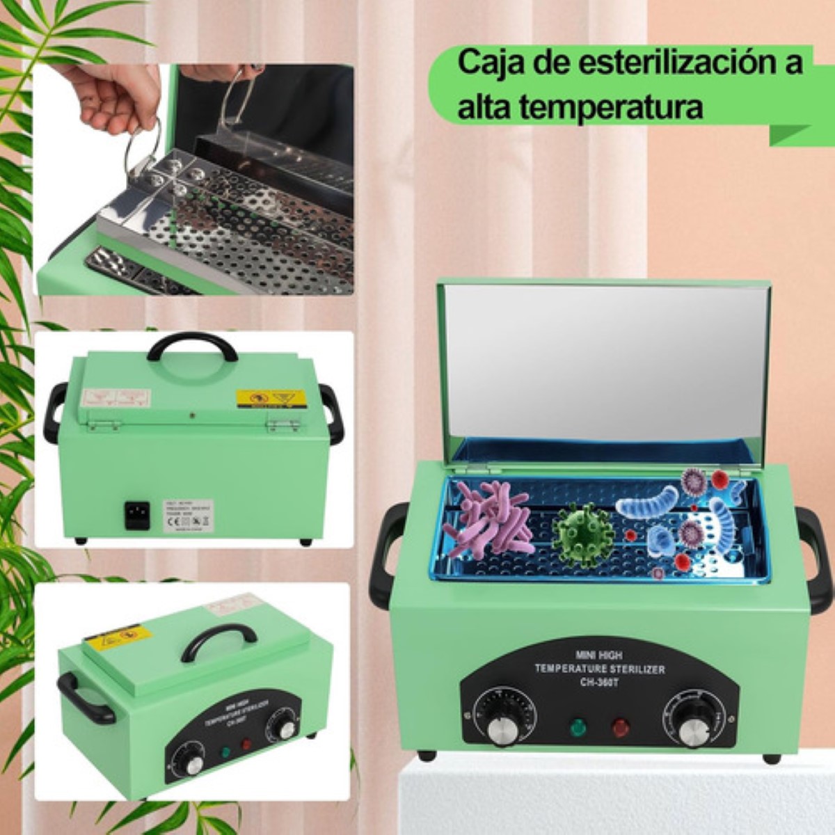 Esterilizador Secador Calor 500w Desinfección Acero Inox 2.2 verde