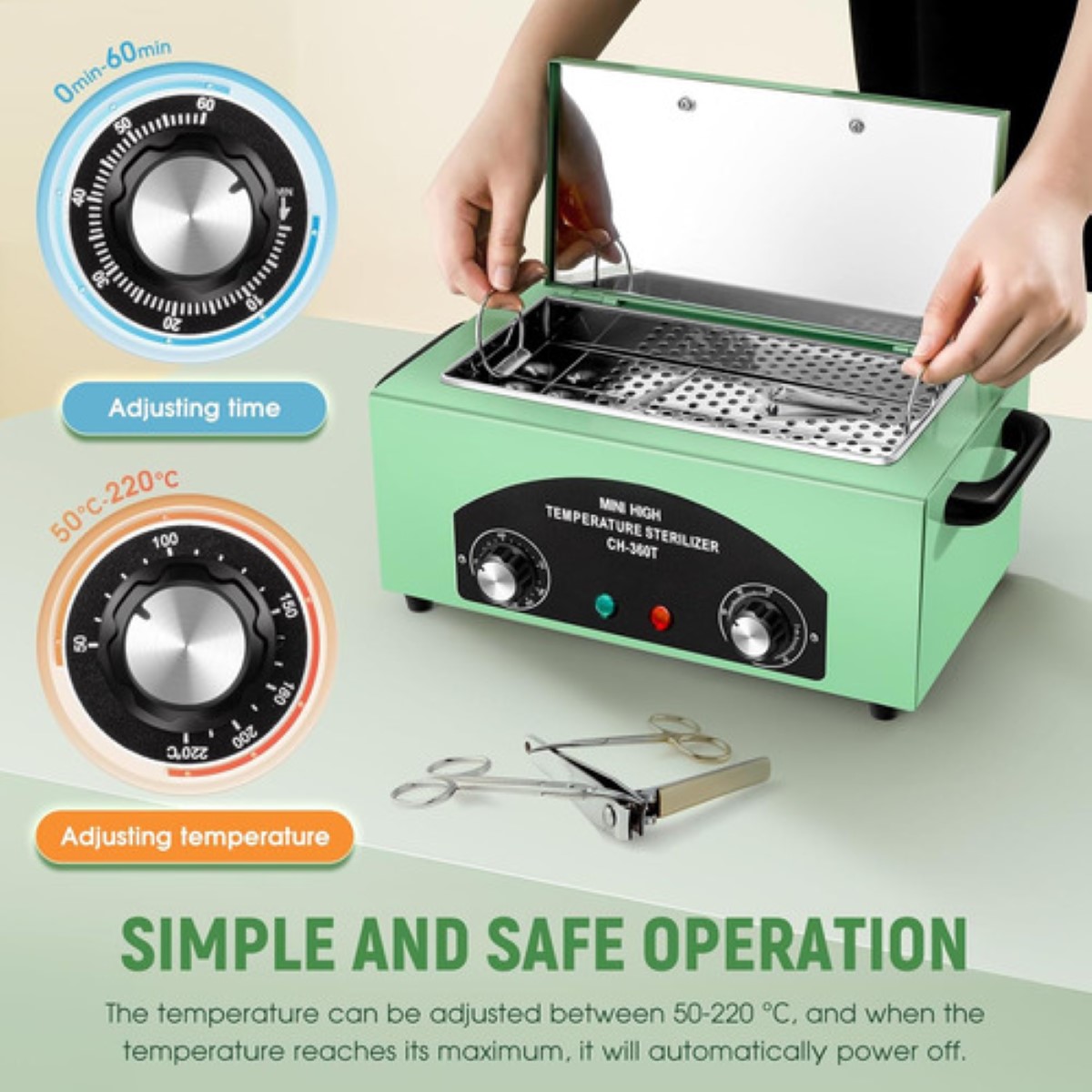 Esterilizador Secador Calor 500w Desinfección Acero Inox 2.2 verde