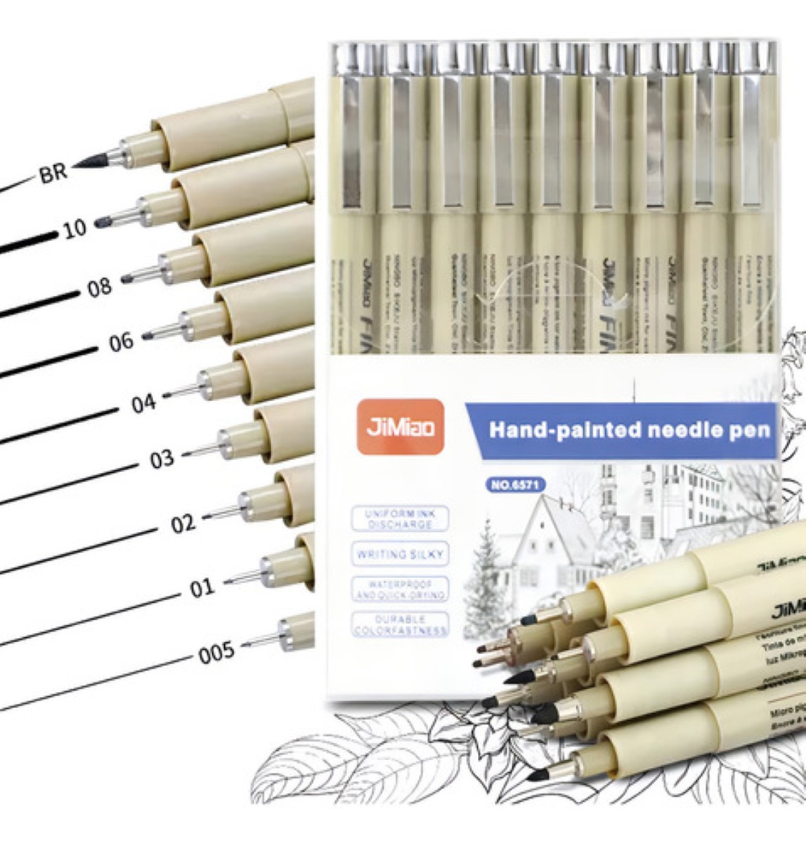 Estilógrafos Para Bosquejos De Manga, 9 Piezas color beige