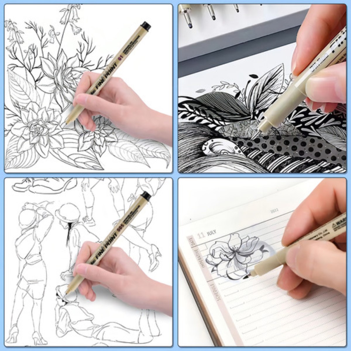Estilógrafos Para Bosquejos De Manga, 9 Piezas color beige