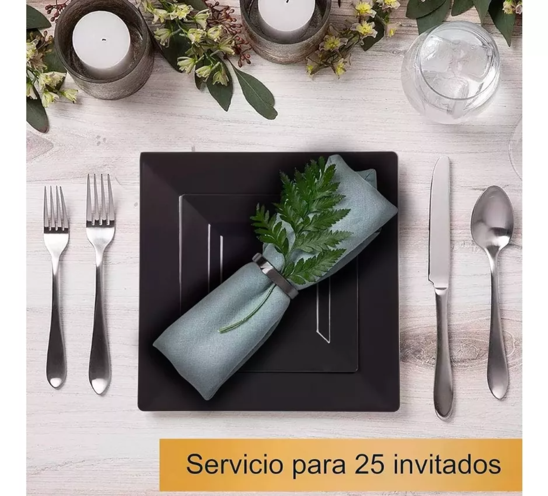 50 Platos Desechables Cuadrados Elegantes, Fiesta, Plástico