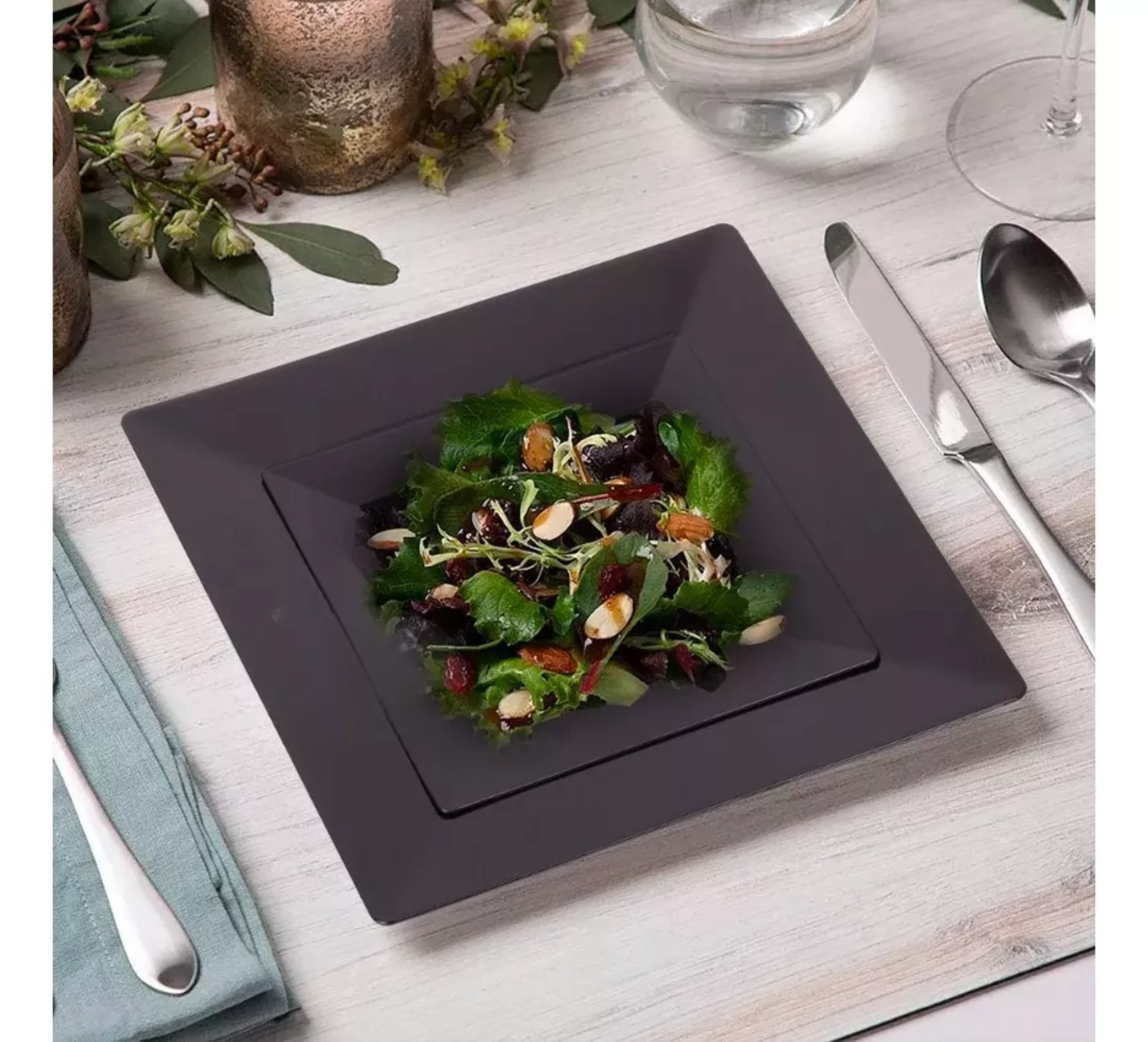 50 Platos Desechables Cuadrados Elegantes, Fiesta, Plástico
