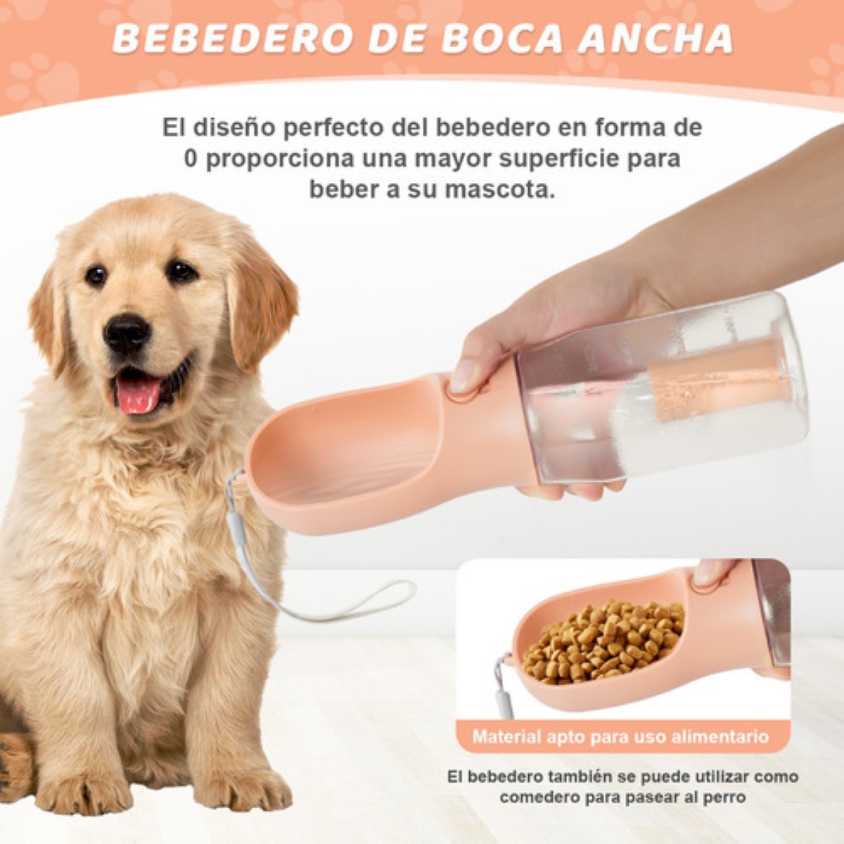 Bebedero Para Perro Portátil 600 ml Con Bolsa De Basura*3 Rosa/Transparente