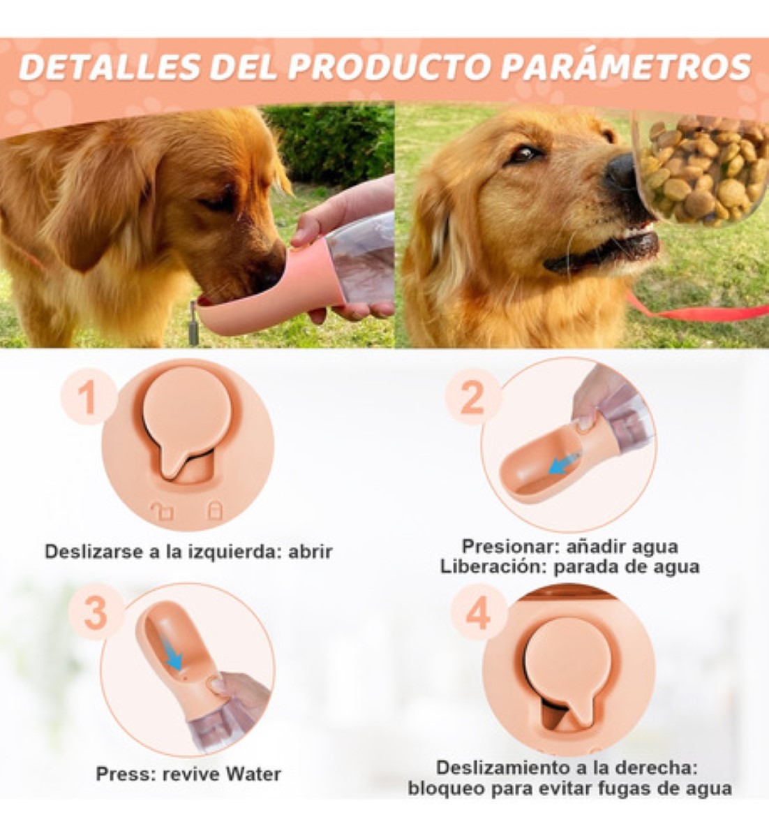Bebedero Para Perro Portátil 600 ml Con Bolsa De Basura*3 Rosa/Transparente