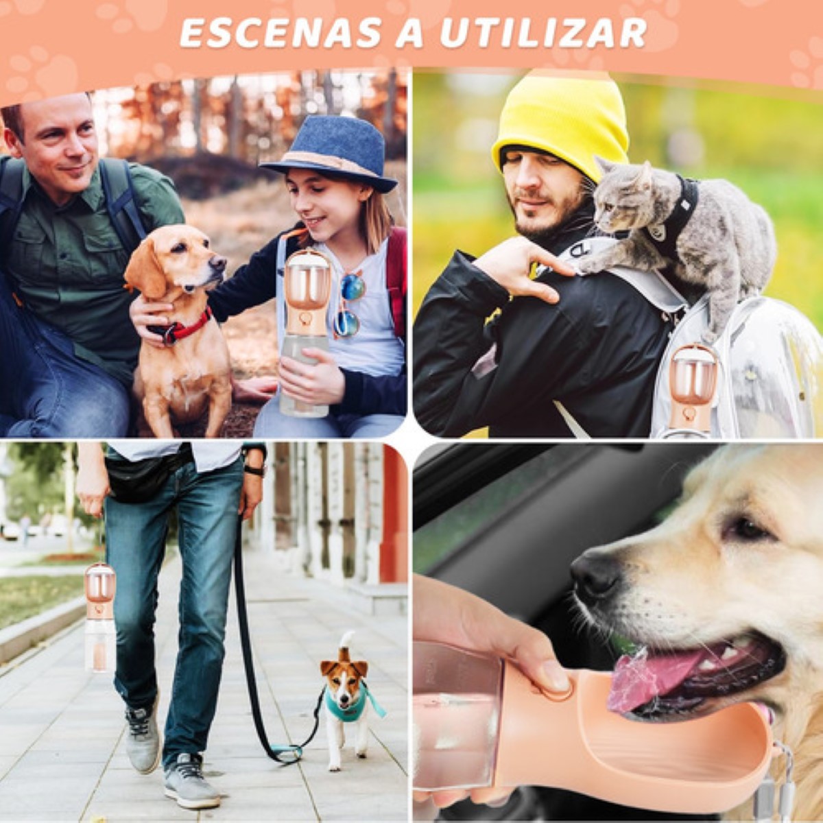 Bebedero Para Perro Portátil 600 ml Con Bolsa De Basura*3 Rosa/Transparente
