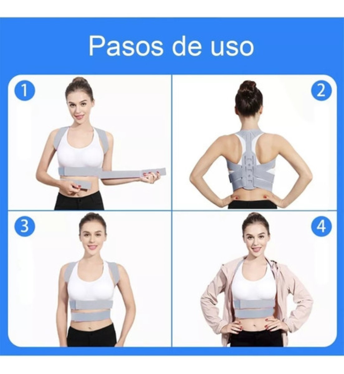Corrector Postura Para Hombres Y Mujeres Con Placa Soporte gris talla G
