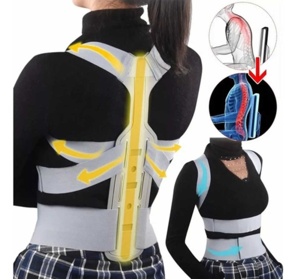 Corrector Postura Para Hombres Y Mujeres Con Placa Soporte gris talla G