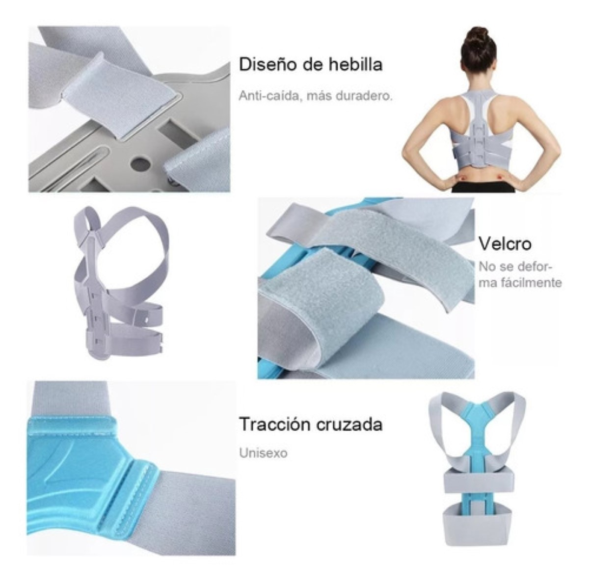 Corrector Postura Para Hombres Y Mujeres Con Placa Soporte gris talla G
