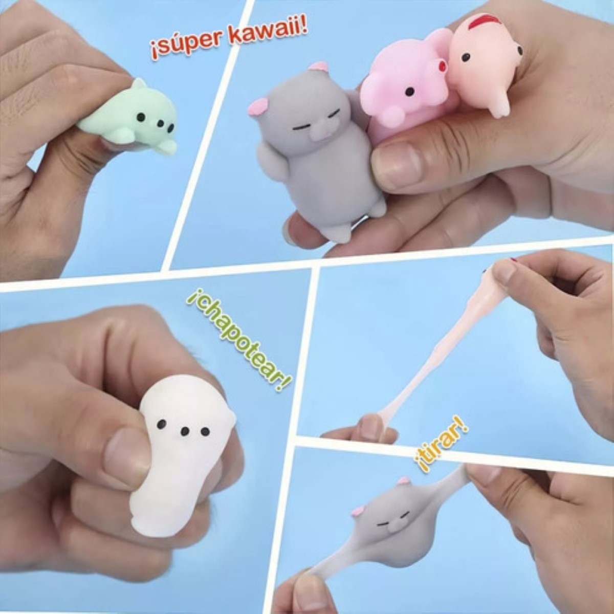 Juguete Escuichi Squishy Barato Kawaii Antiestres Mochi 64 pzs COLORES