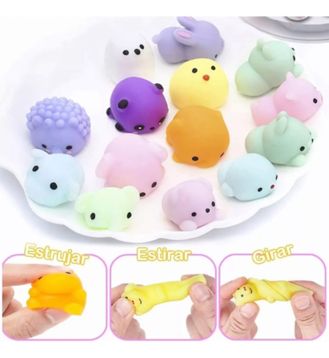 Juguete Escuichi Squishy Barato Kawaii Antiestres Mochi 64 pzs COLORES