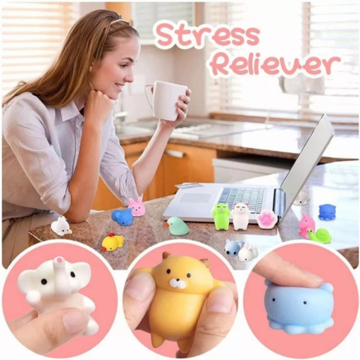 Juguete Escuichi Squishy Barato Kawaii Antiestres Mochi 64 pzs COLORES