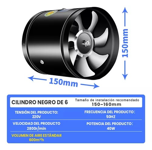 Extractor Silencios Humo Aire Tubo Axial 6 Inch Extractores
