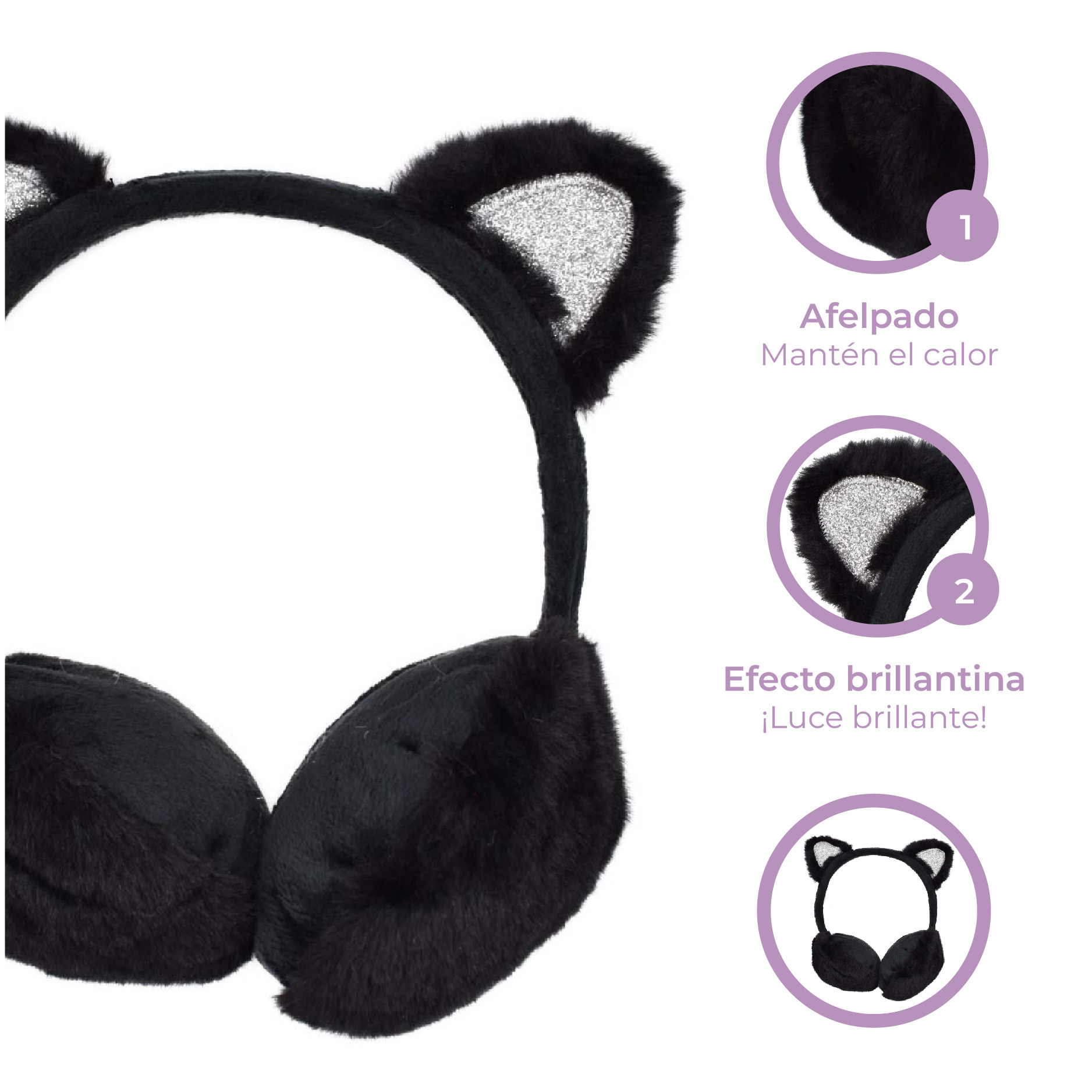 Orejeras Gato Negro Suaves 