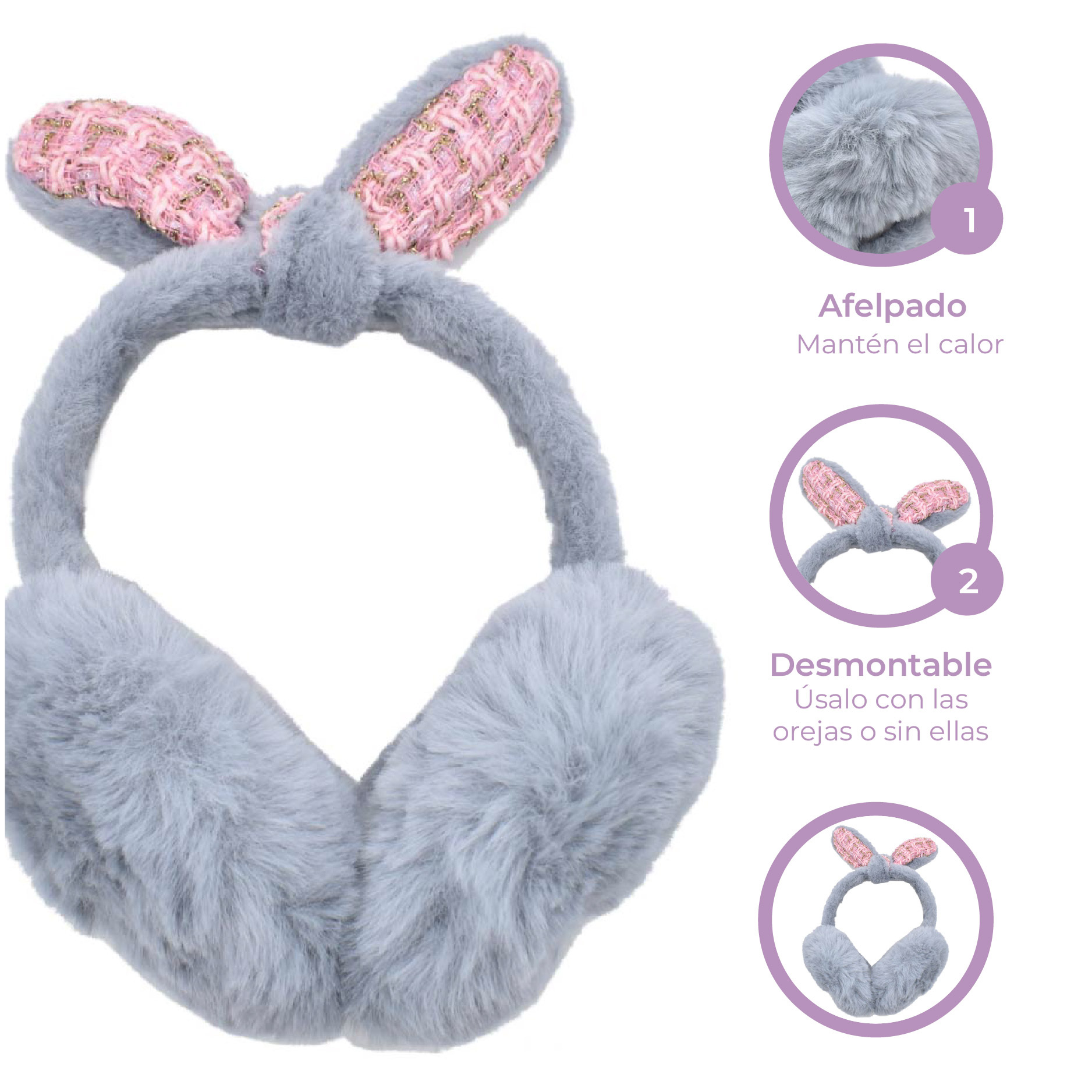 Orejeras de Conejo Color Gris