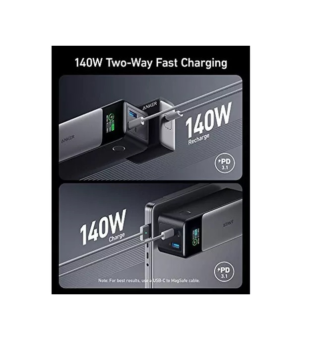 Power Bank Cargador Portátil  Anker de 24000mAh con 140 W con 3 Puertos Color Negro