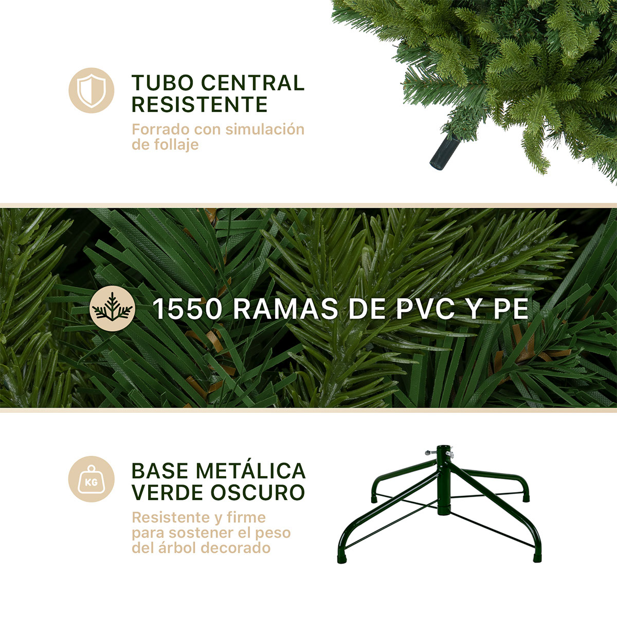 Árbol de Navidad Pino Navideño de 2.2m 1550 Ramas - Verde Olivo Para ESQUIMAL