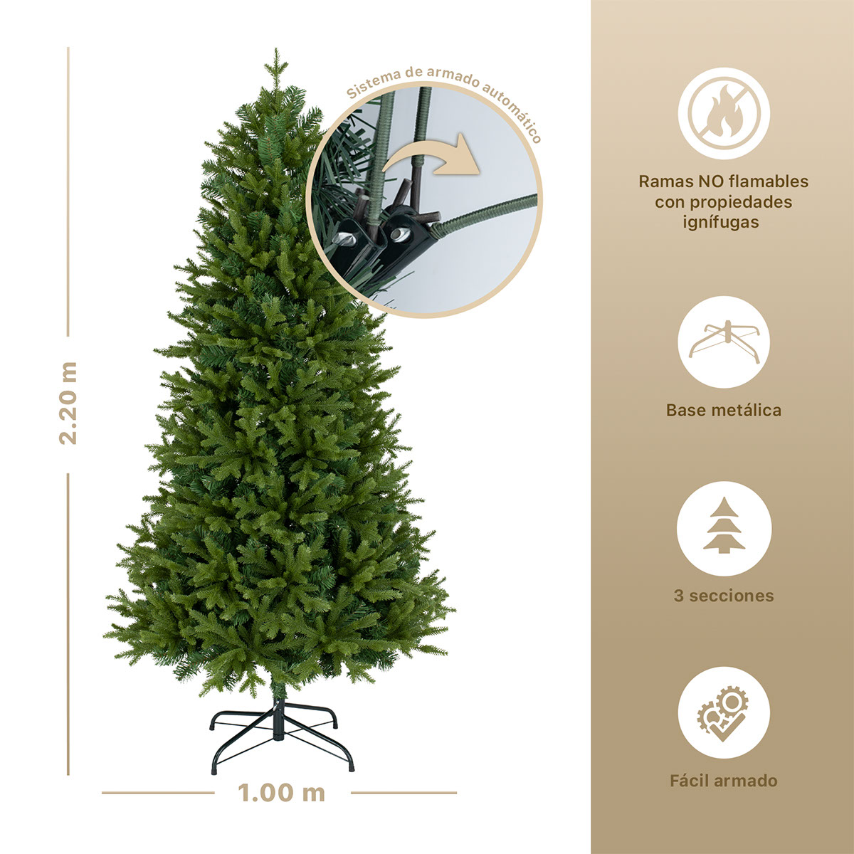 Árbol de Navidad Pino Navideño de 2.2m 1550 Ramas - Verde Olivo Para ESQUIMAL
