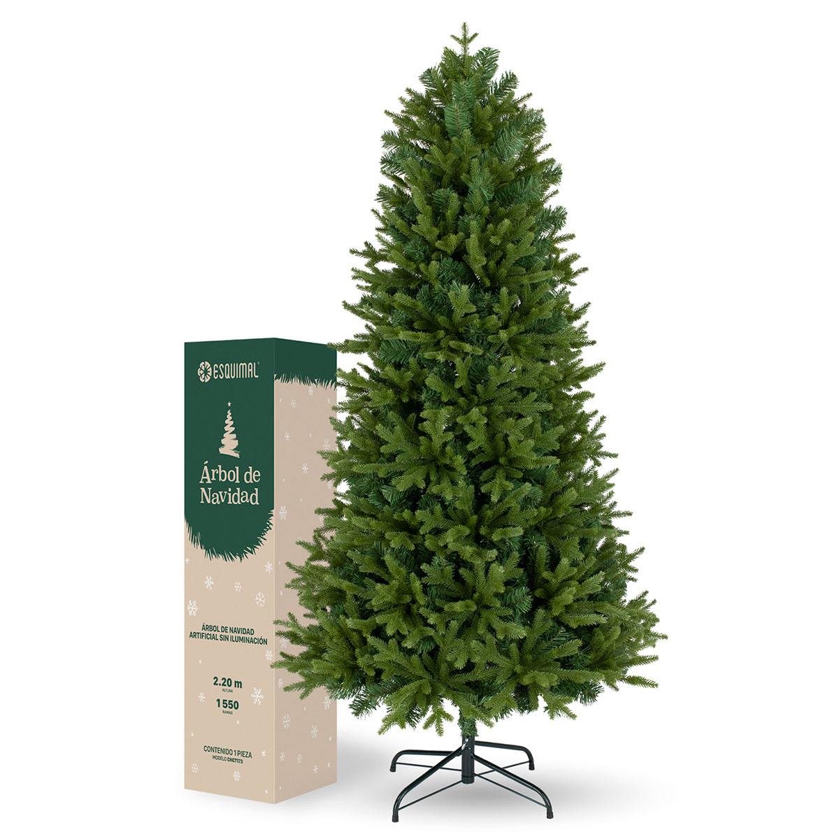 Árbol de Navidad Pino Navideño de 2.2m 1550 Ramas - Verde Olivo Para ESQUIMAL