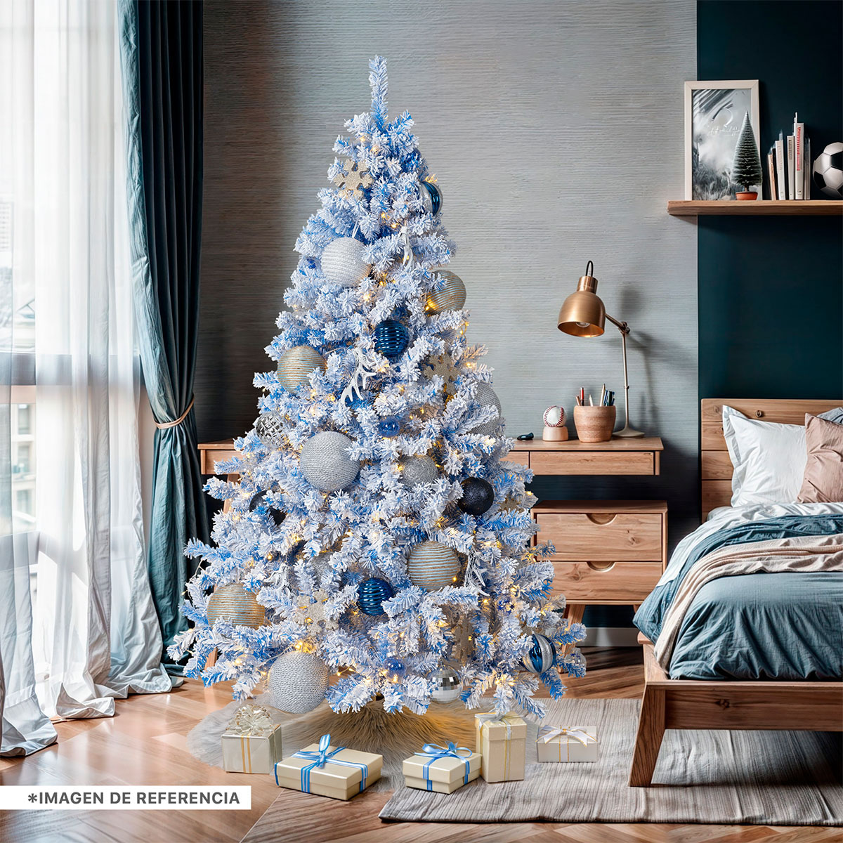 Árbol de Navidad Nevado Pino Navideño de 1.8m 780 Ramas- Azul para ESQUIMAL