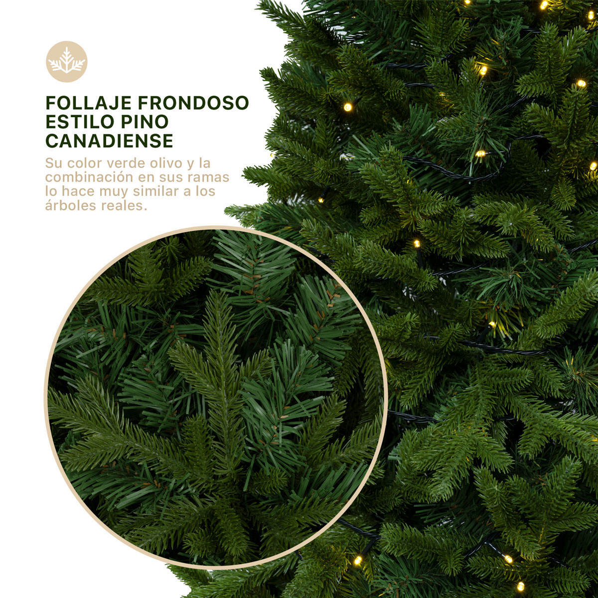 Árbol de Navidad Pino Navideño de 2.2m 1550 Ramas - Verde Olivo Para ESQUIMAL