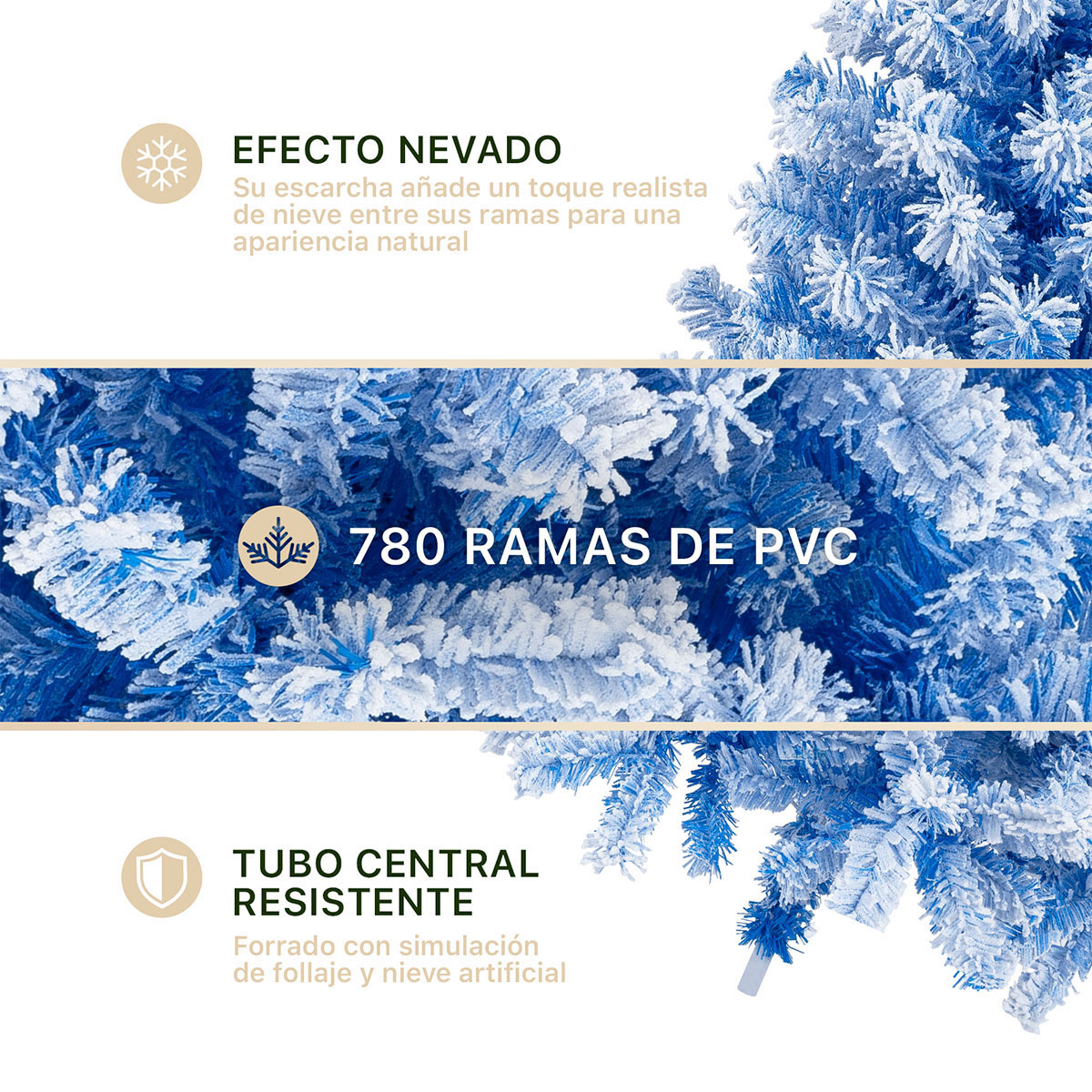 Árbol de Navidad Nevado Pino Navideño de 1.8m 780 Ramas- Azul para ESQUIMAL