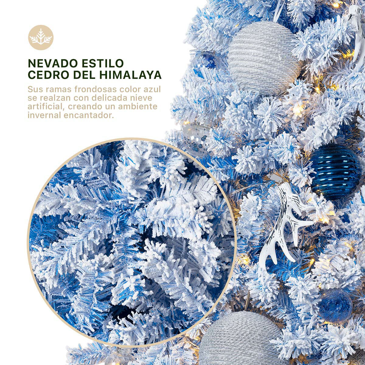 Árbol de Navidad Nevado Pino Navideño de 1.8m 780 Ramas- Azul para ESQUIMAL