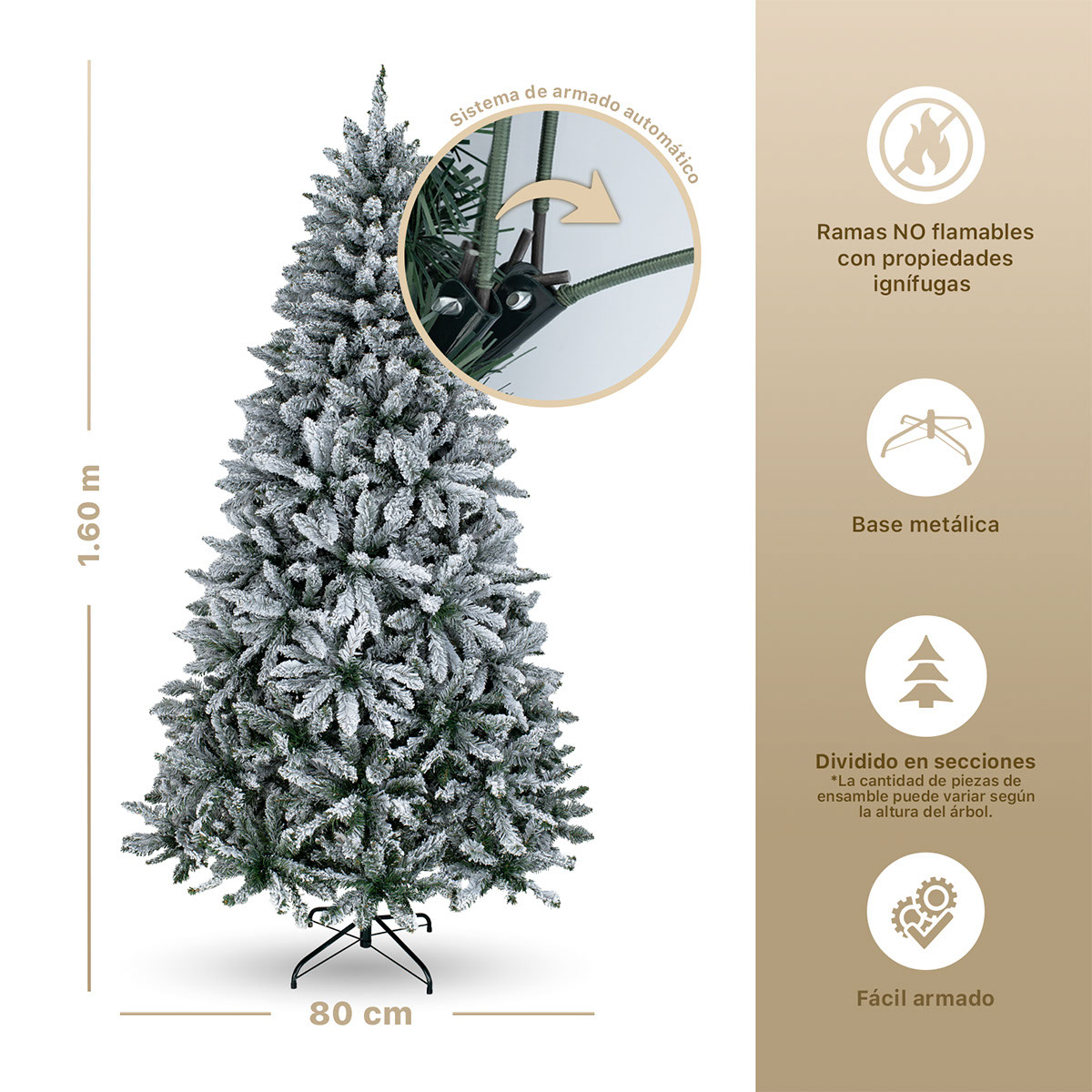 Árbol de Navidad Nevado Pino Navideño 1.6m - Verde para ESQUIMAL