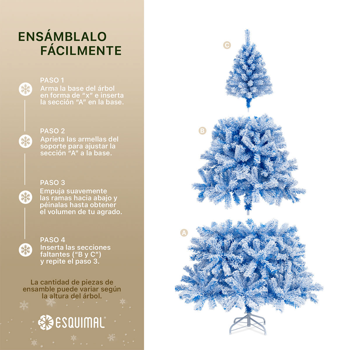 Árbol de Navidad Nevado Pino Navideño de 1.8m 780 Ramas- Azul para ESQUIMAL