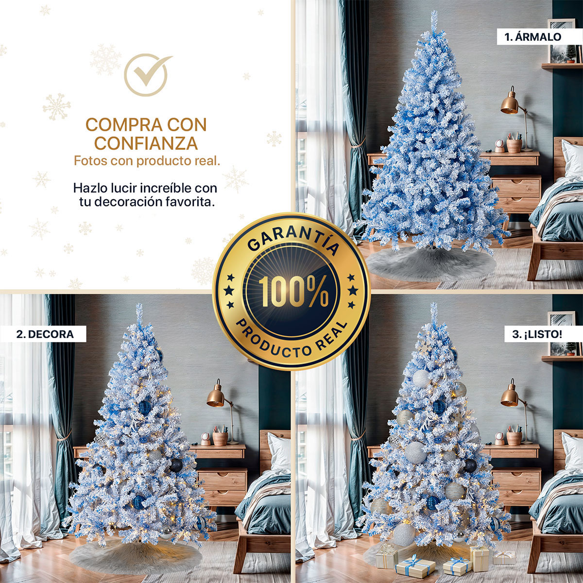 Árbol de Navidad Nevado Pino Navideño de 1.8m 780 Ramas- Azul para ESQUIMAL