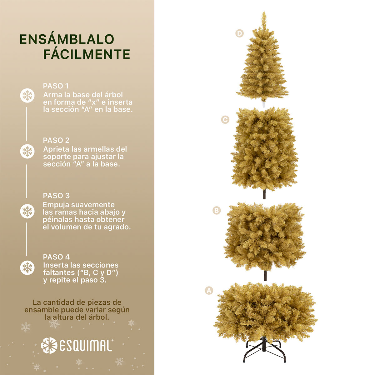 Árbol de Navidad Tipo Lápiz 2.2m Pino Navideño - Dorado para ESQUIMAL