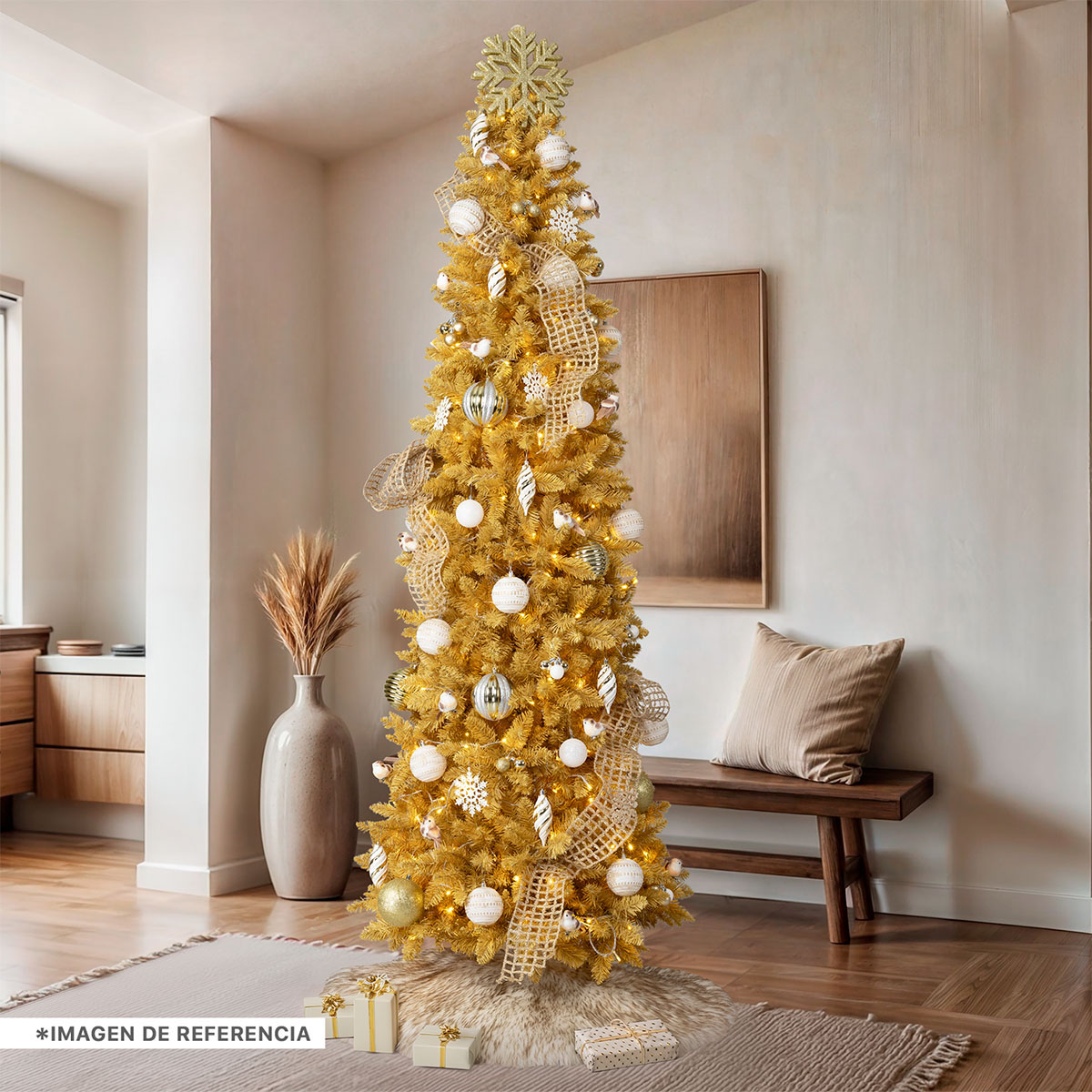 Árbol de Navidad Tipo Lápiz 2.2m Pino Navideño - Dorado para ESQUIMAL
