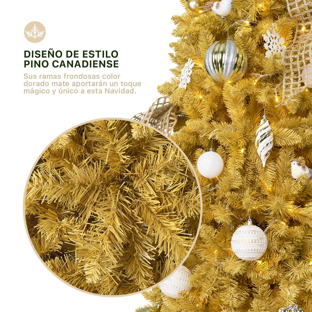 Árbol de Navidad Tipo Lápiz 2.2m Pino Navideño - Dorado para ESQUIMAL