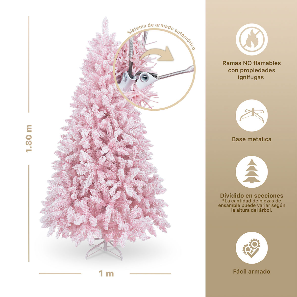 Árbol de Navidad Nevado Pino Navideño 1.8m – Rosa para ESQUIMAL.