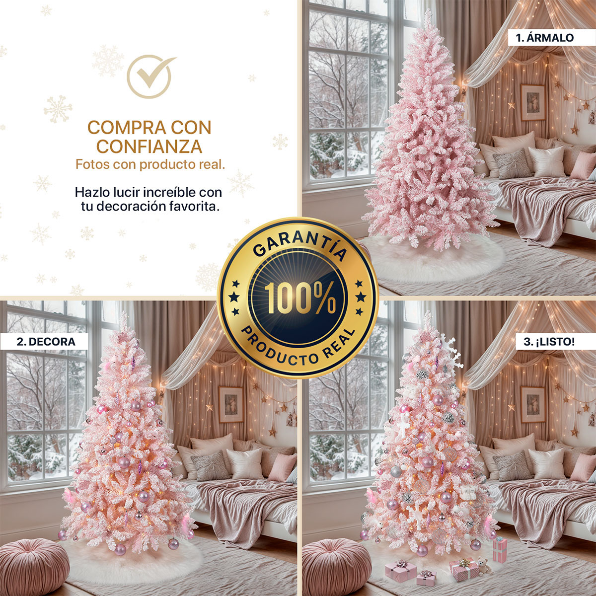 Árbol de Navidad Nevado Pino Navideño 1.8m – Rosa para ESQUIMAL.