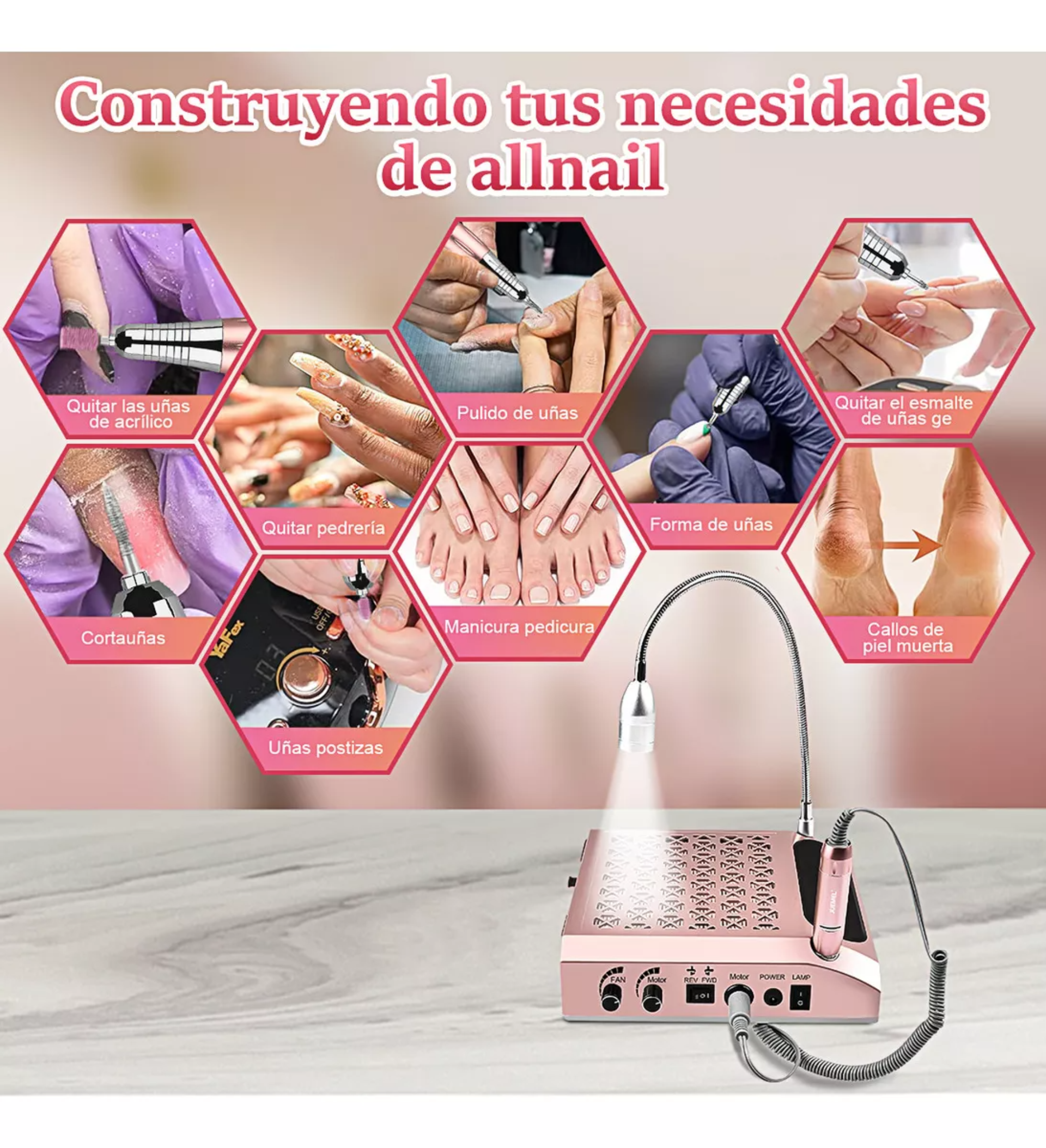 4 en1 Taladro Para Uñas Pulidor Esmeril Drill Profesional Extractor Polvo Acrilicas Juemel M7031