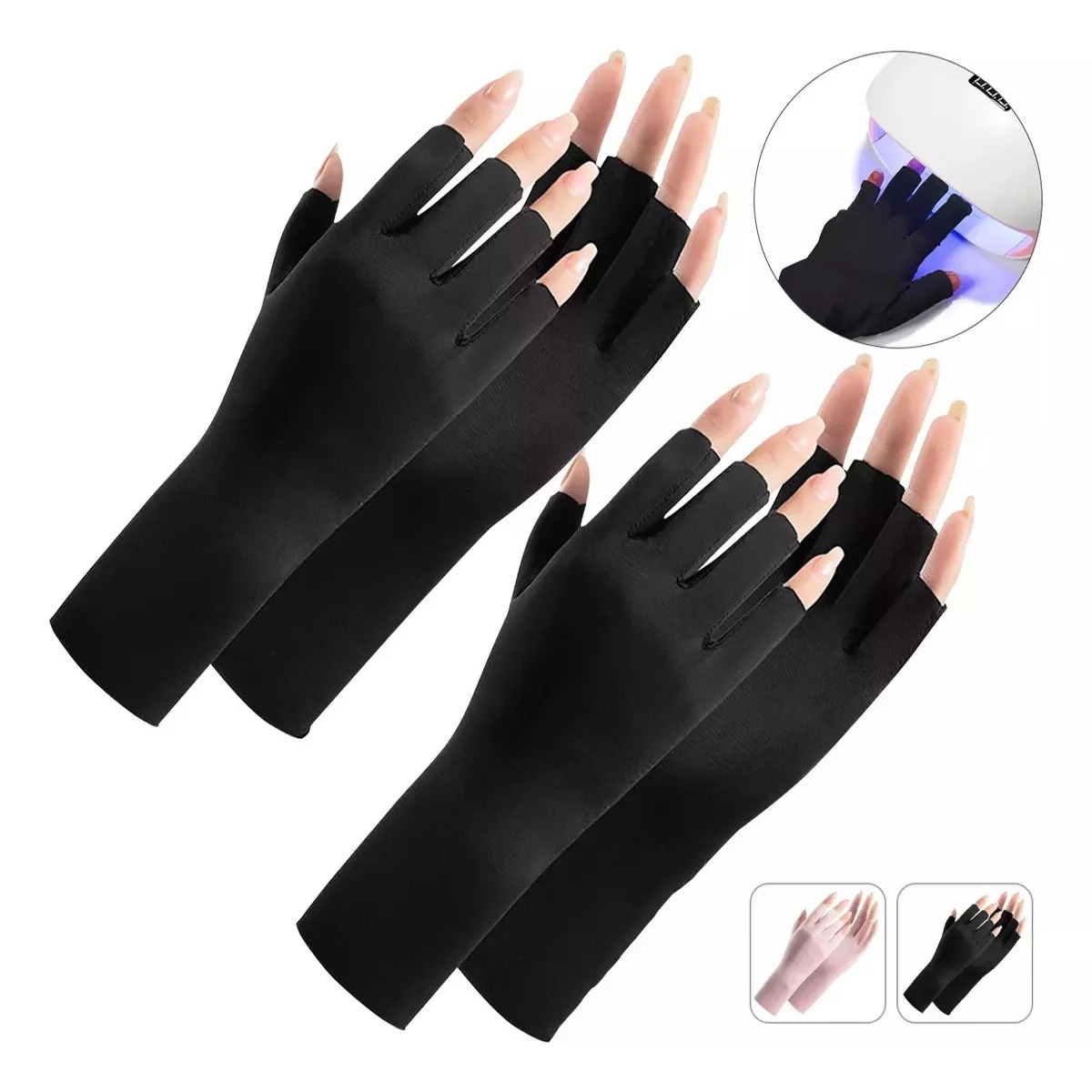 2 Par Guantes Anti-uv Lampara Para Uñas 2 Colors Para Mujer