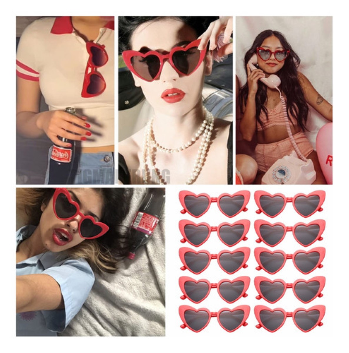 Gafas De Sol Corazón Accesorios Moda Niñas/Mujer 10 pzs Lentes ROJA